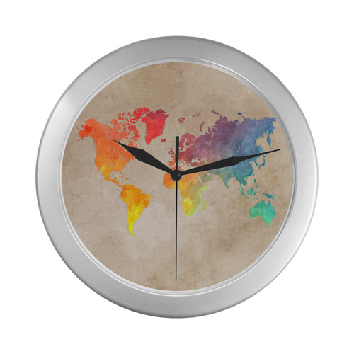 world map Silver Color Wall Clock ID D1527170
