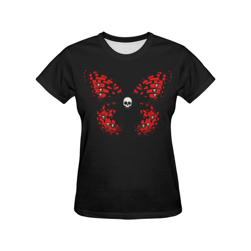 Skully Butterfly All Over Print T-Shirt for Women (USA Size) (Model T40)