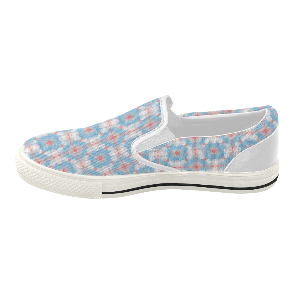 Blue Kaleidoscope Pattern Women's Slip-on Canvas Shoes (Model 019)