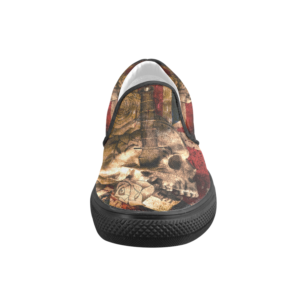 Grunge Skull and British Flag Men's Slip-on Canvas Shoes (Model 019)