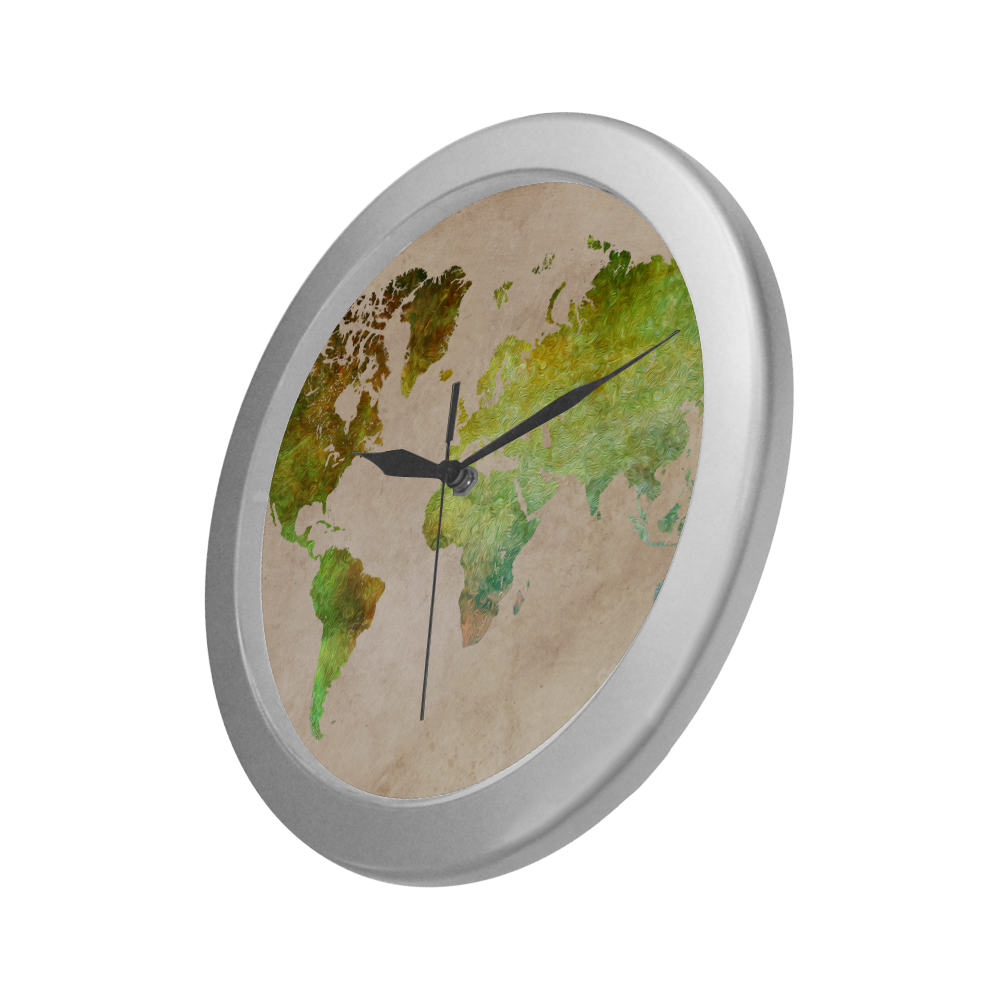 world map 32 Silver Color Wall Clock