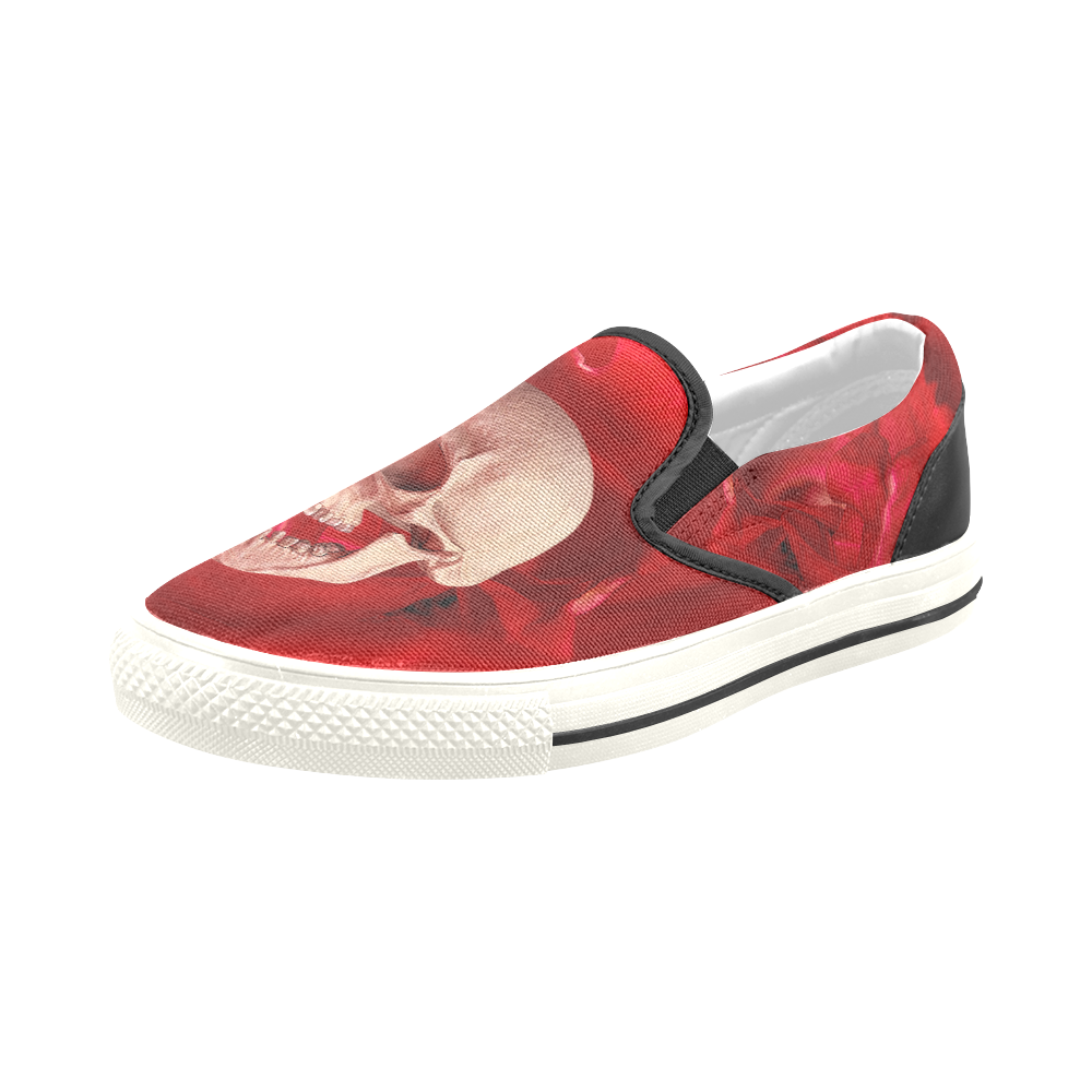Funny Skull and Red Rose Men's Slip-on Canvas Shoes (Model 019)