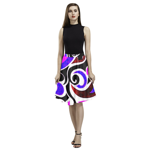 retro swirl abstract Melete Pleated Midi Skirt (Model D15)