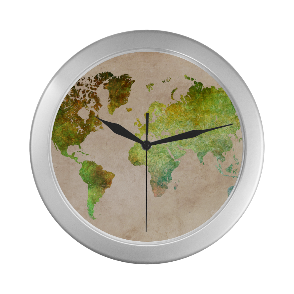 world map 32 Silver Color Wall Clock