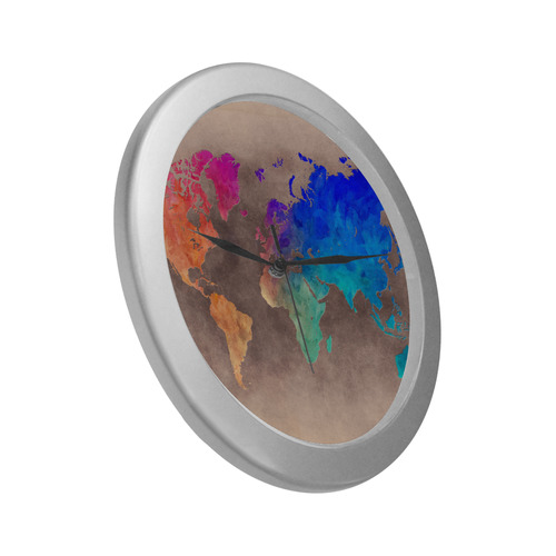 world map 25 Silver Color Wall Clock