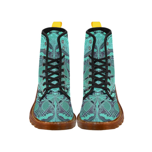 Art Deco Floral Aqua Green Martin Boots For Women Model 1203H