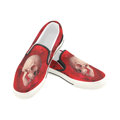 Funny Skull and Red Rose Men's Slip-on Canvas Shoes (Model 019)