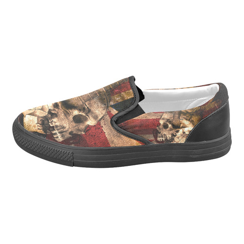Grunge Skull and British Flag Men's Slip-on Canvas Shoes (Model 019)