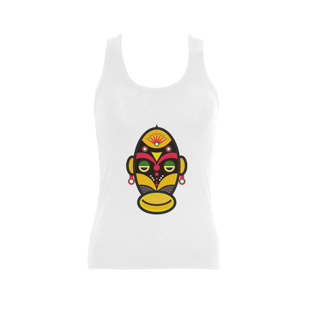 African Traditional Tribal Mask Women's Shoulder-Free Tank Top (Model T35)