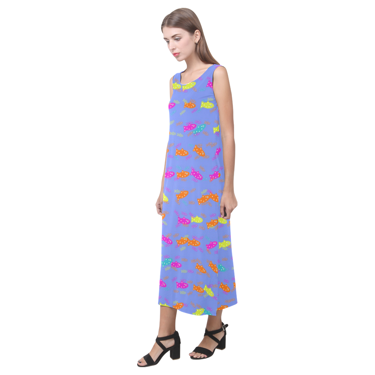 cute fish pattern A by FeelGood Phaedra Sleeveless Open Fork Long Dress (Model D08)