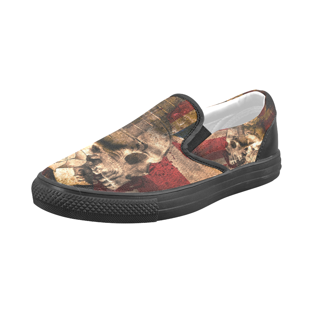 Grunge Skull and British Flag Men's Slip-on Canvas Shoes (Model 019)