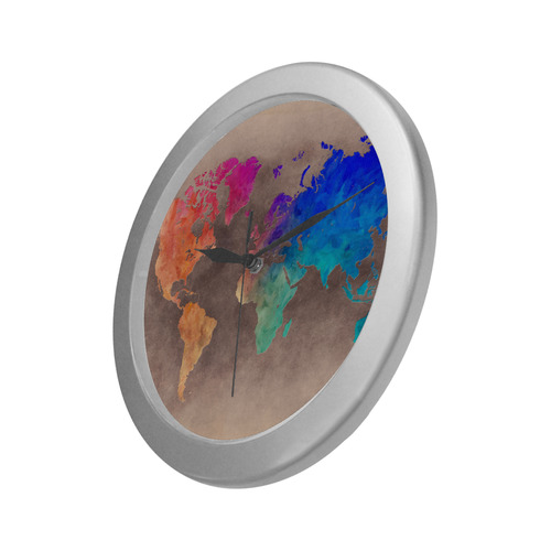 world map 25 Silver Color Wall Clock