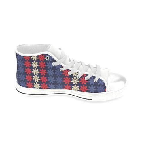 Blue With Red Floral Geometric Tile Men’s Classic High Top Canvas Shoes (Model 017)