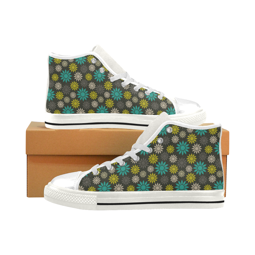 Symbolic Camomiles Floral Men’s Classic High Top Canvas Shoes (Model 017)