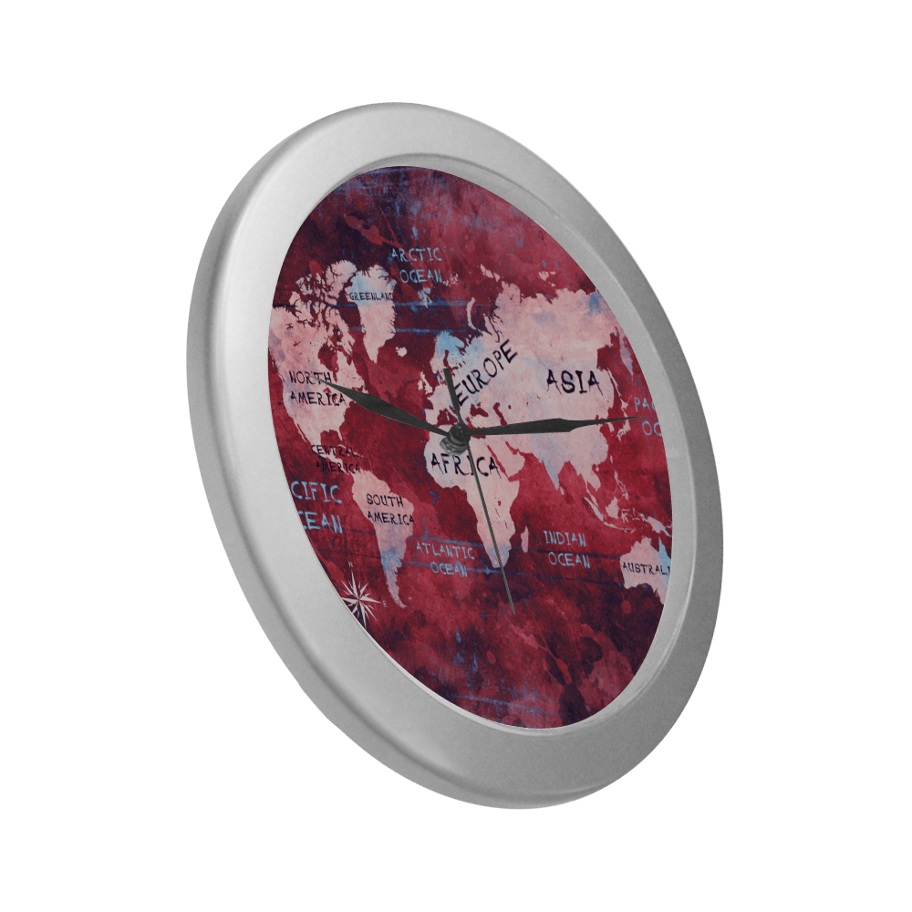 world map Silver Color Wall Clock