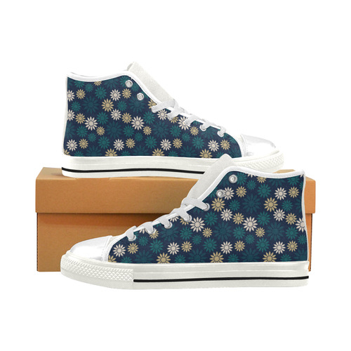 Blue Symbolic Camomiles Floral Men’s Classic High Top Canvas Shoes (Model 017)