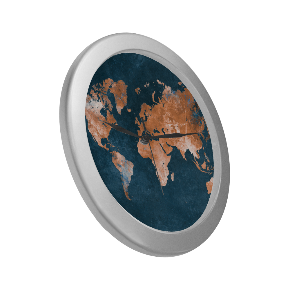 world map Silver Color Wall Clock