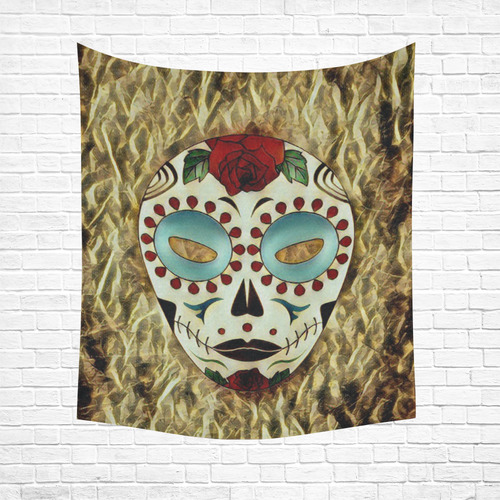 Fantasy tribal death mask C by FeelGood Cotton Linen Wall Tapestry 51"x 60"