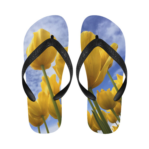 Yellow Flower Flip Flops for Men/Women (Model 040)