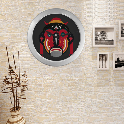Ethnic African Tribal Art Silver Color Wall Clock