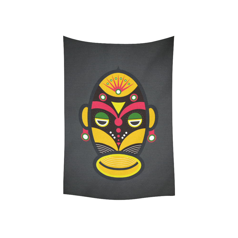 African Traditional Tribal Mask Cotton Linen Wall Tapestry 40"x 60"