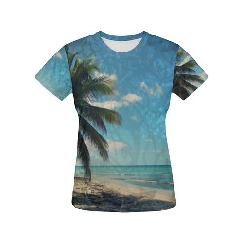 Caribbean Blue All Over Print T-Shirt for Women (USA Size) (Model T40 ...
