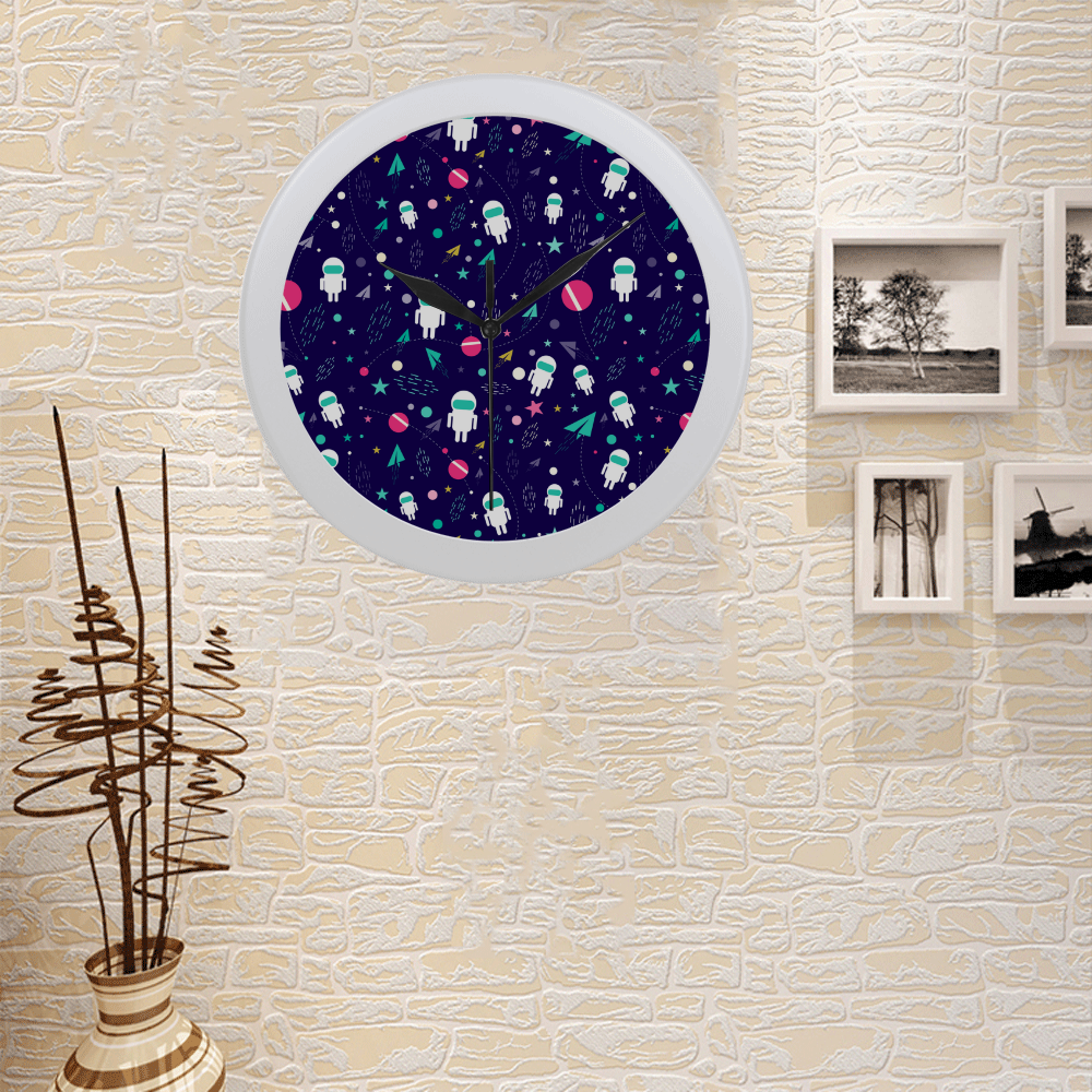 Cute Doodle Astronauts Circular Plastic Wall clock