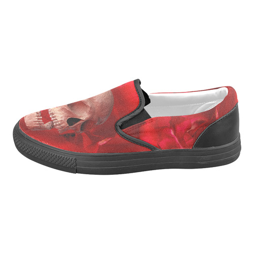 Funny Skull and Red Rose Slip-on Canvas Shoes for Men/Large Size (Model 019)