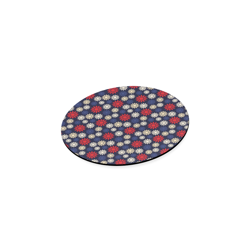 Red Symbolic Camomiles Floral Round Coaster