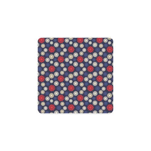 Red Symbolic Camomiles Floral Square Coaster