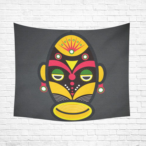 African Traditional Tribal Mask Cotton Linen Wall Tapestry 60"x 51"
