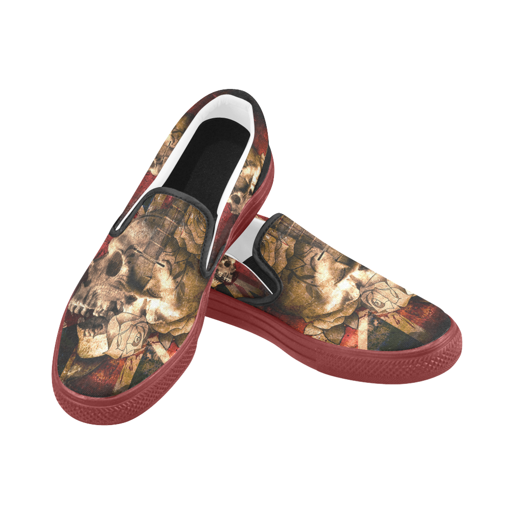 Grunge Skull and British Flag Slip-on Canvas Shoes for Men/Large Size (Model 019)