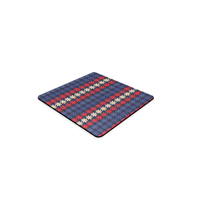 Blue With Red Floral Geometric Tile Square Coaster