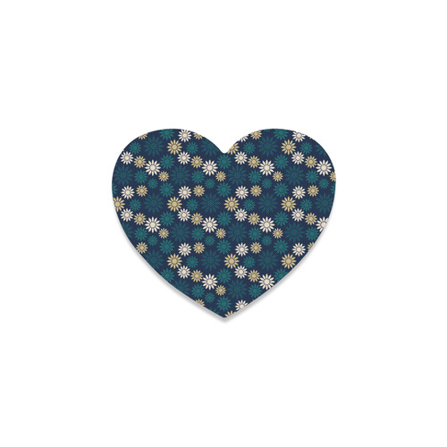 Blue Symbolic Camomiles Floral Heart Coaster