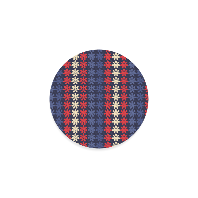 Blue With Red Floral Geometric Tile Round Coaster