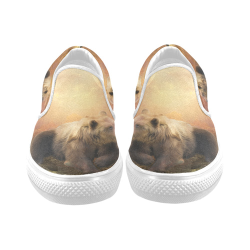 Awesome bear in the night Women's Slip-on Canvas Shoes (Model 019)