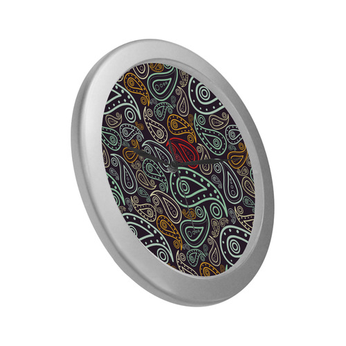 colorful paisley Silver Color Wall Clock