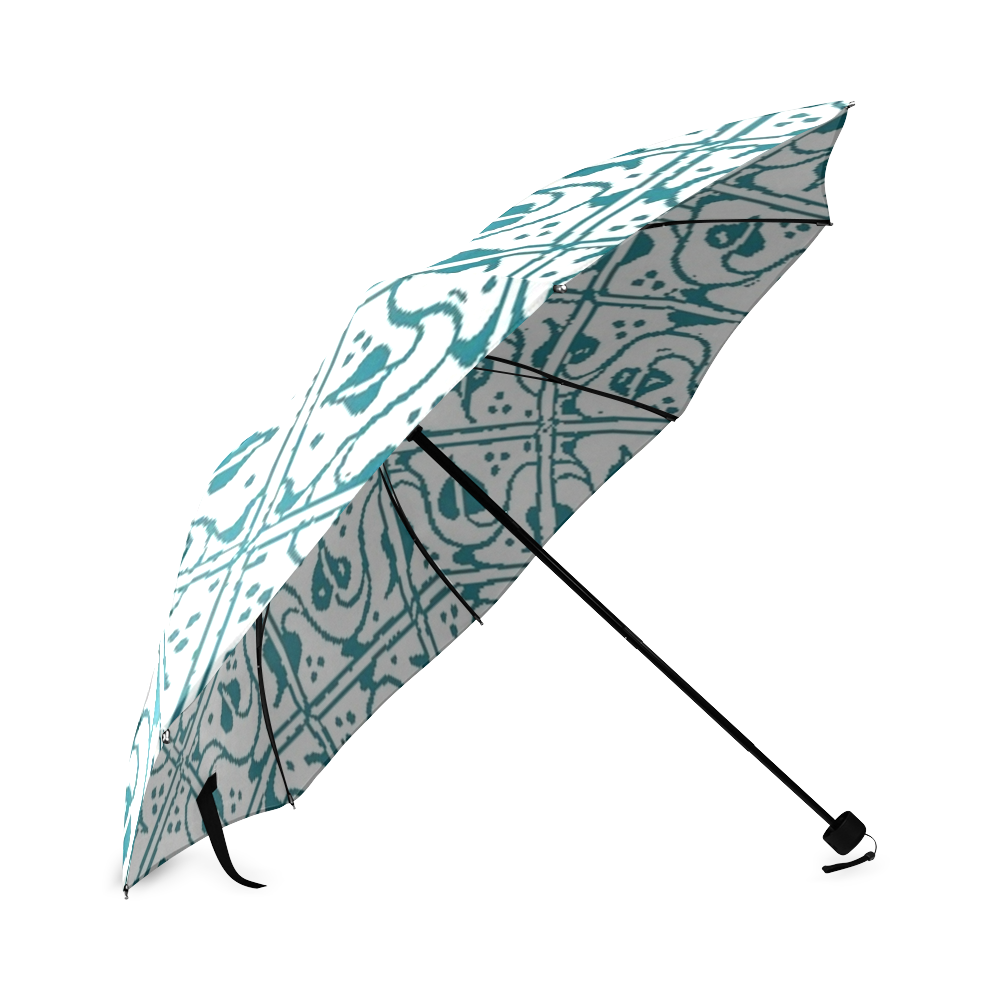 Turquoise Leaf and Vines Foldable Umbrella (Model U01)