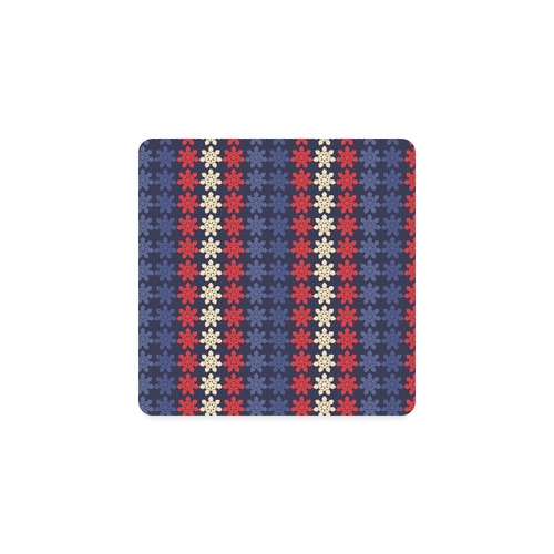 Blue With Red Floral Geometric Tile Square Coaster