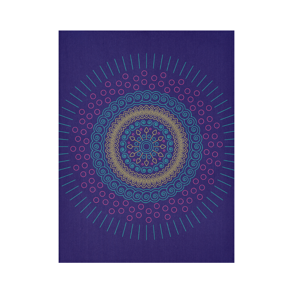 blue mandala circular Cotton Linen Wall Tapestry 60"x 80"