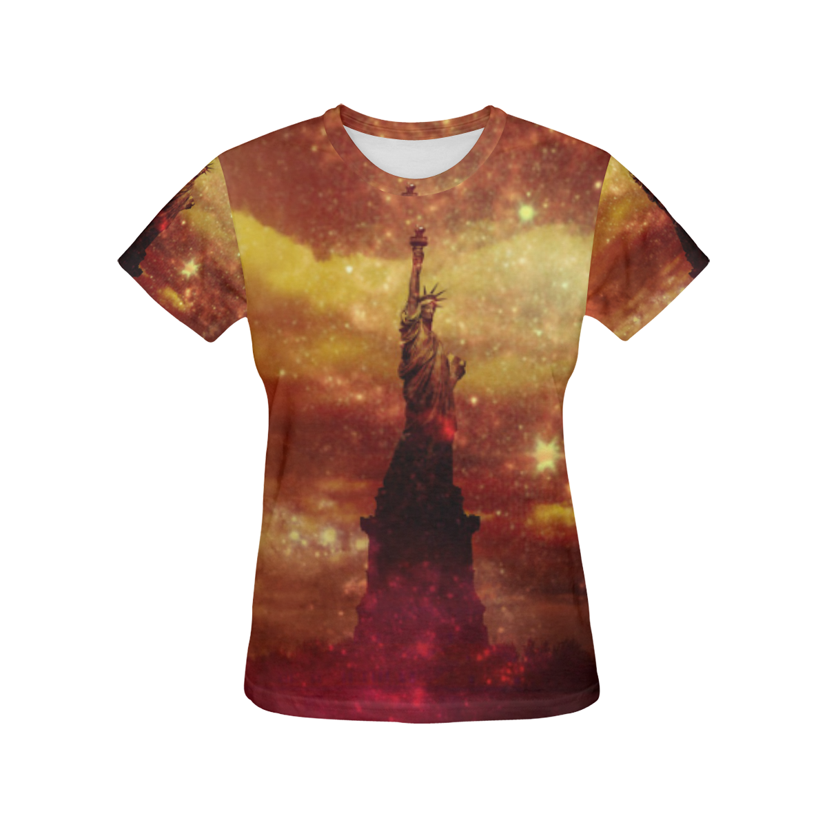 Lady Liberty Yellow Red Stars All Over Print T-Shirt for Women (USA Size) (Model T40)