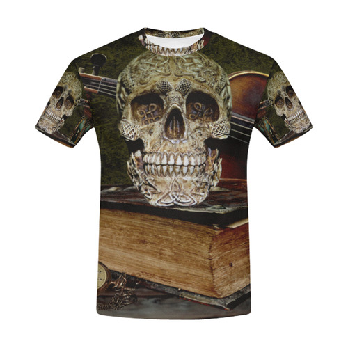 Funny Skull and Book All Over Print T-Shirt for Men (USA Size) (Model T40)