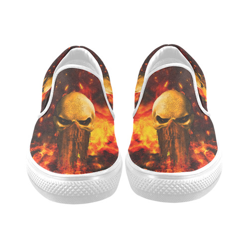 Amazing skull with fire Women's Slip-on Canvas Shoes (Model 019)