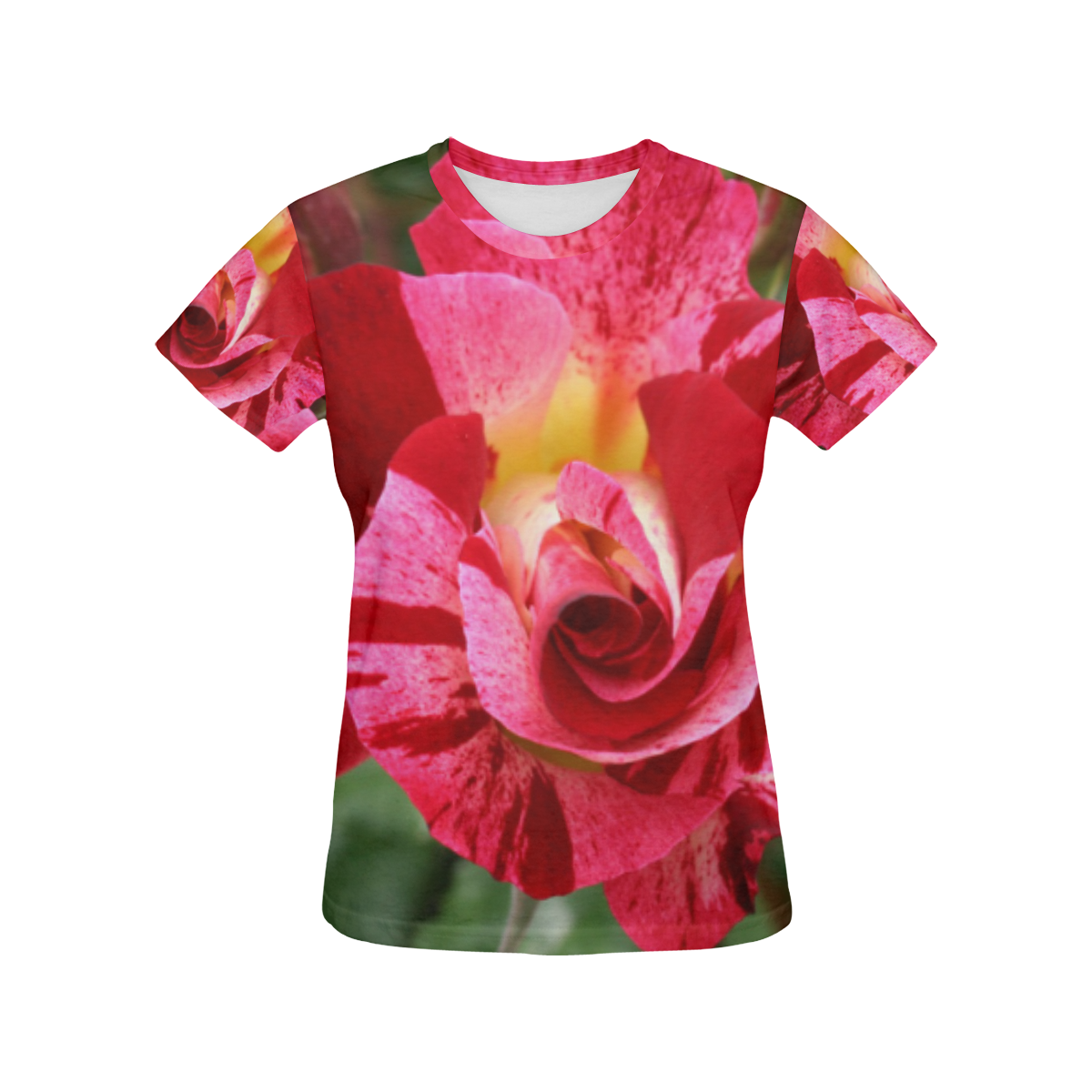 Pink Rose Flower Blossom All Over Print T-Shirt for Women (USA Size ...