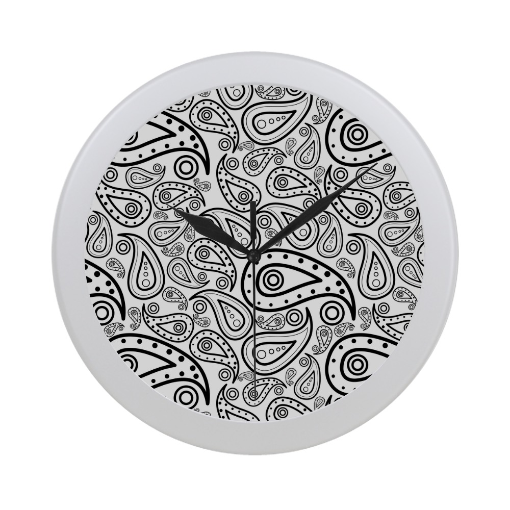 black and white paisley Circular Plastic Wall clock