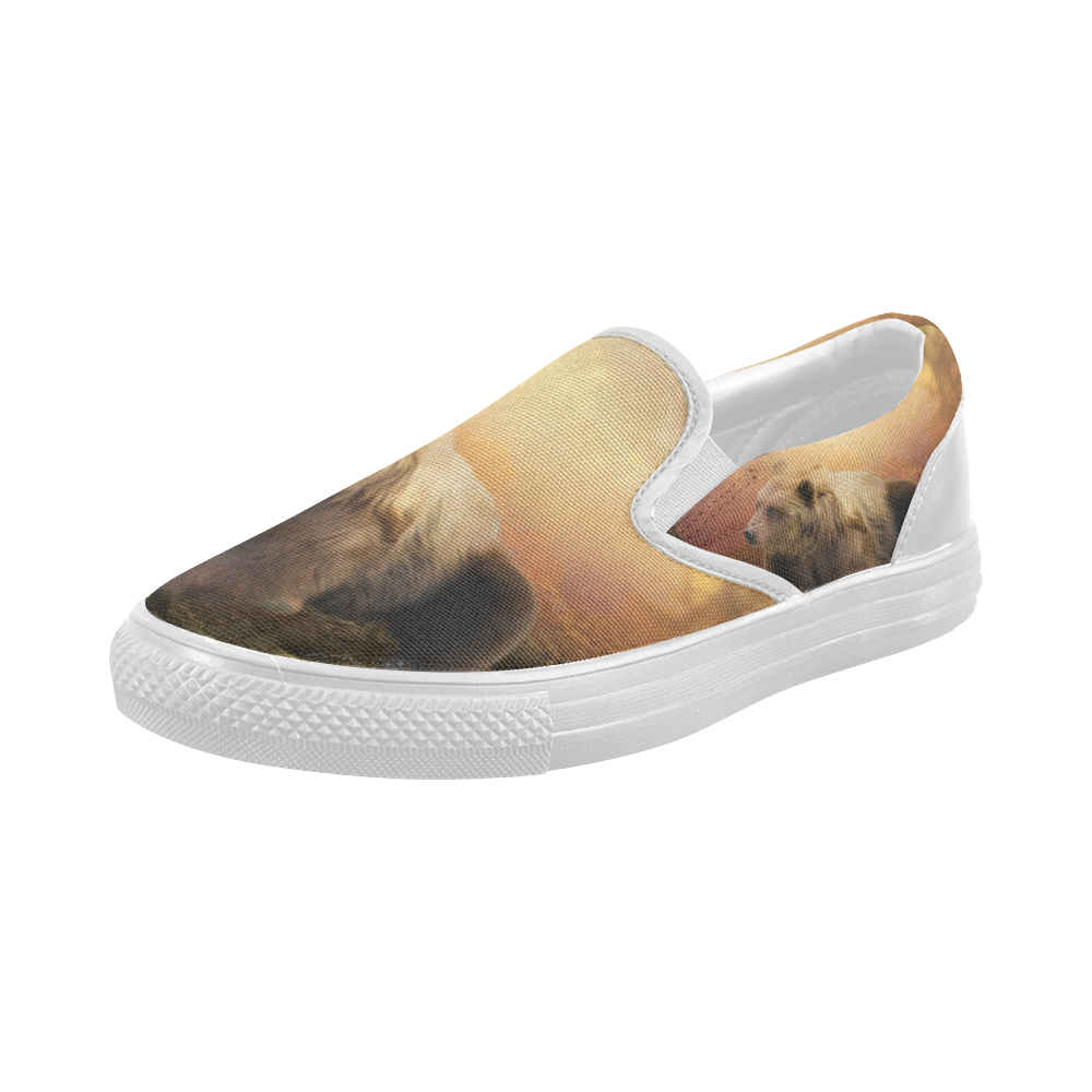 Awesome bear in the night Women's Slip-on Canvas Shoes (Model 019)