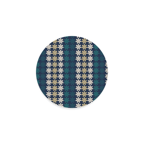 Dark Blue Floral Geometric Tile Round Coaster