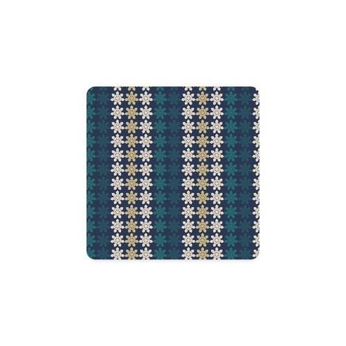Dark Blue Floral Geometric Tile Square Coaster