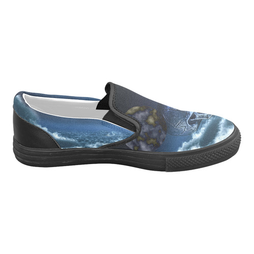Skull and Moon Slip-on Canvas Shoes for Men/Large Size (Model 019)