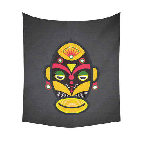 African Traditional Tribal Mask Cotton Linen Wall Tapestry 51"x 60"